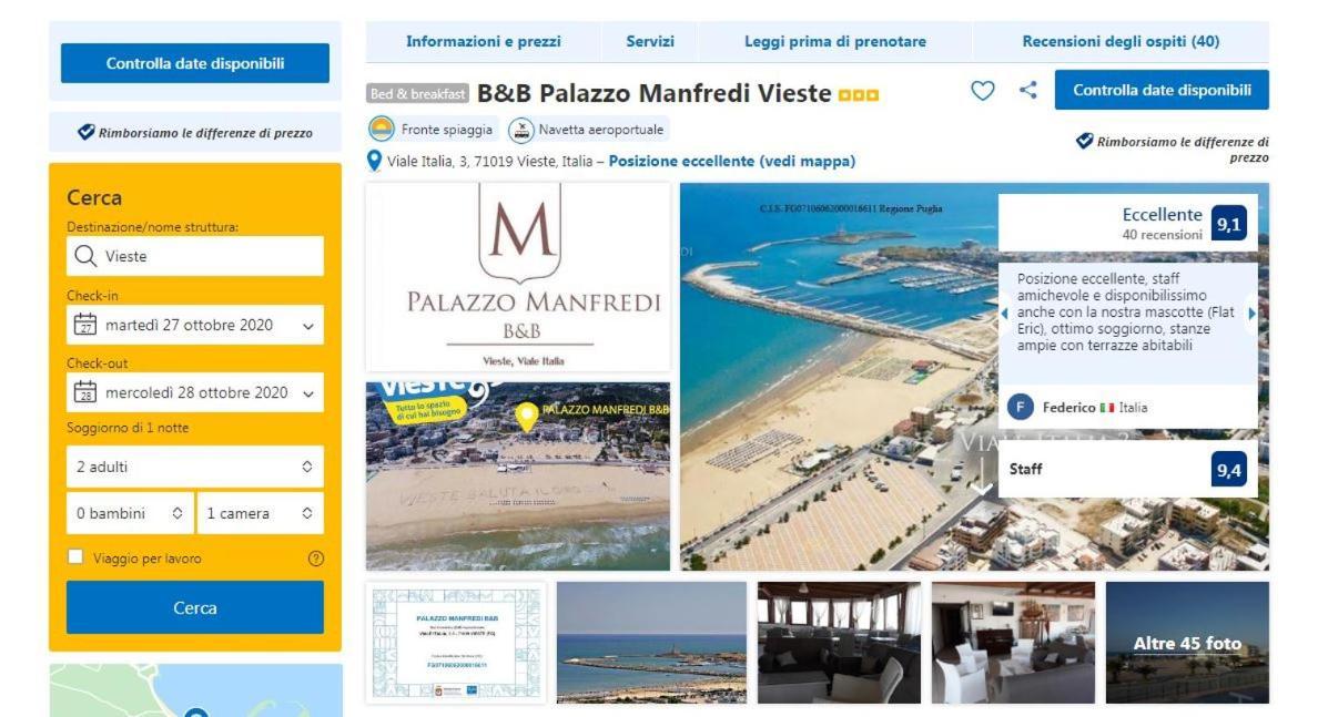 B&B Palazzo Manfredi Vieste, Fronte Mare Con Parcheggio Exterior foto